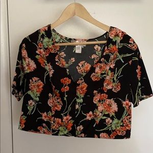 Silk button down floral crop